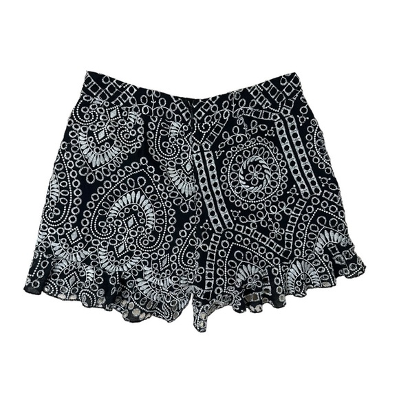 Karina Grimaldi Shorts Ruffle Black White Summer Preppy Embroidered Boho Medium - Picture 4 of 6